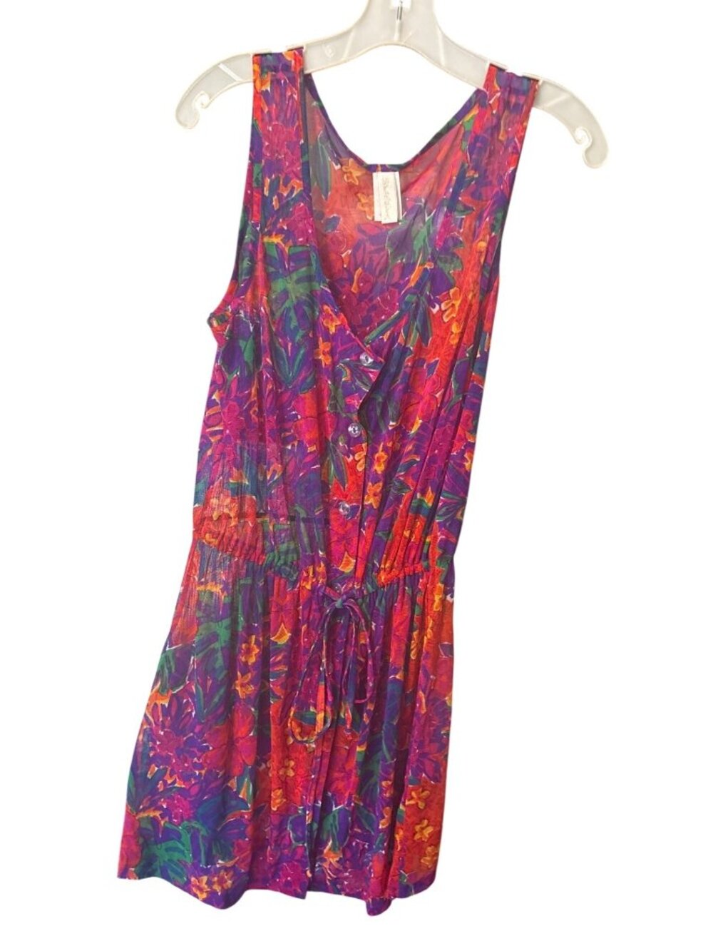 Elizabeth Stewart Tropical Floral Beach Swim Cover UP  Dress Bright Medium USA